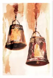 Tableau Cloches Vintage à l’Aquarelle - Décoration Murale Sépia Terracotta