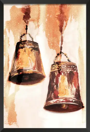 Tableau Cloches Vintage à l’Aquarelle - Décoration Murale Sépia Terracotta