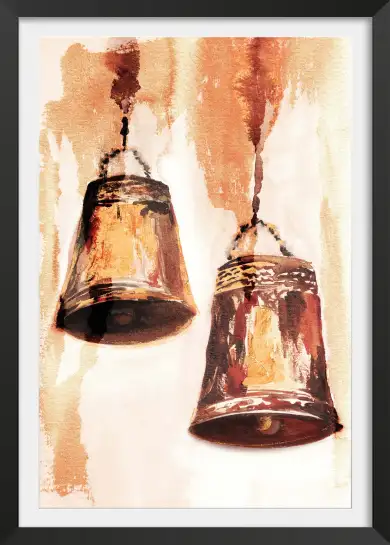Tableau Cloches Vintage à l’Aquarelle - Décoration Murale Sépia Terracotta