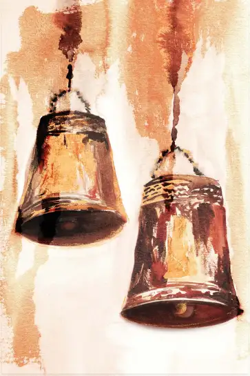 Tableau Cloches Vintage à l’Aquarelle - Décoration Murale Sépia Terracotta