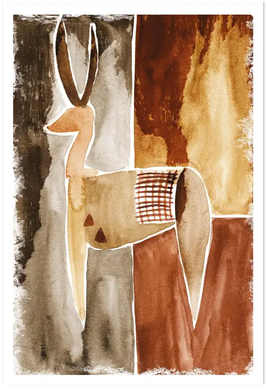 Tableau Esprit du Sahel - Aquarelle Abstraite Antilope du Désert