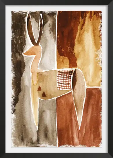 Tableau Esprit du Sahel - Aquarelle Abstraite Antilope du Désert