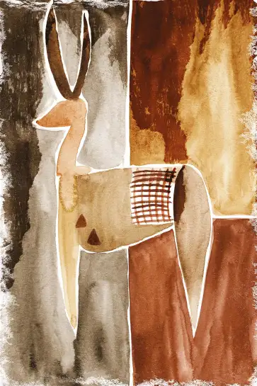 Tableau Esprit du Sahel - Aquarelle Abstraite Antilope du Désert