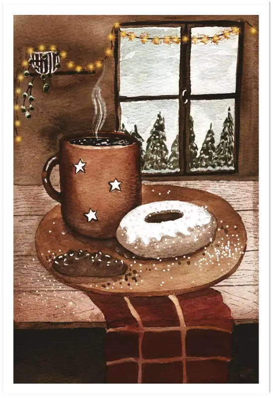 Tableau Hiver Cosy à l’Aquarelle - Ambiance Douce et Gourmande