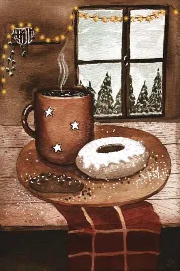Tableau Hiver Cosy à l’Aquarelle - Ambiance Douce et Gourmande