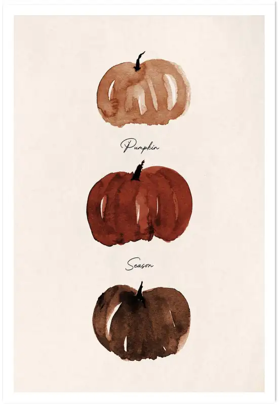 Tableau Le Temps des Citrouilles - Aquarelle Automnale Minimaliste