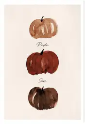 Tableau Le Temps des Citrouilles - Aquarelle Automnale Minimaliste