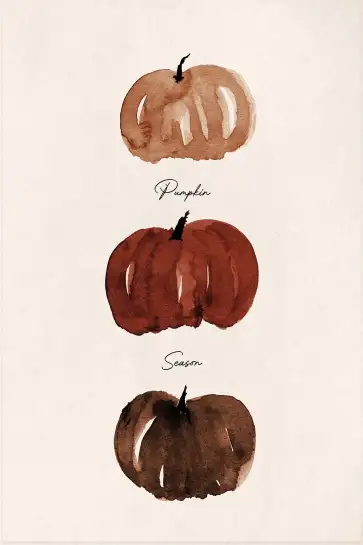 Tableau Le Temps des Citrouilles - Aquarelle Automnale Minimaliste