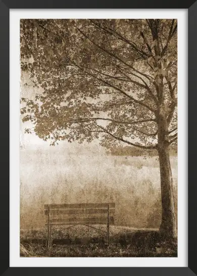 Tableau Paysage Vintage Sous l’Arbre Solitaire - Illustration Sépia