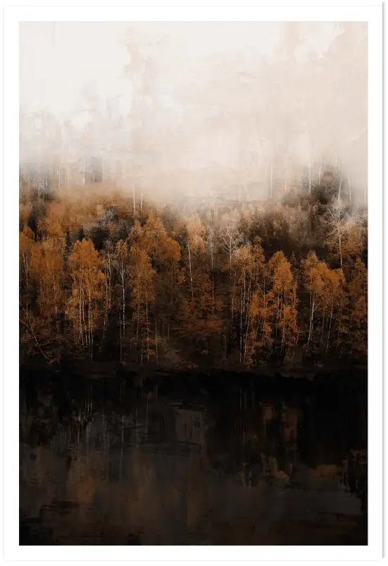 Tableau Forêt Rousse dans la Brume - Paysage d’Automne à l’Aquarelle