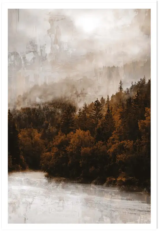 Affiche Paysage d’Automne à l’Aquarelle - Sapins dans la Brume