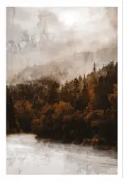 Affiche Paysage d’Automne à l’Aquarelle - Sapins dans la Brume