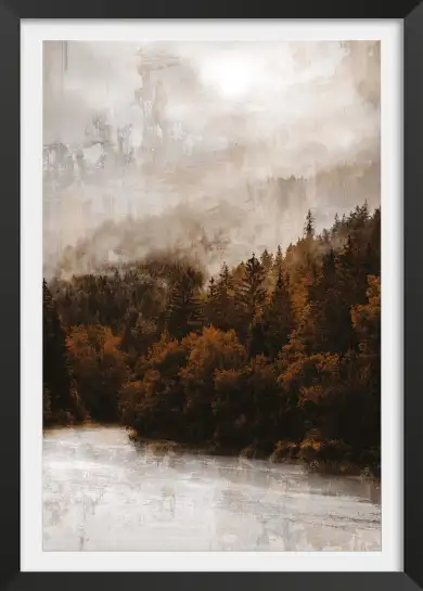 Affiche Paysage d’Automne à l’Aquarelle - Sapins dans la Brume