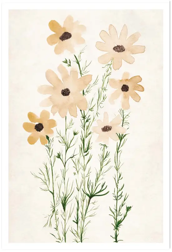 Affiche Botanique à l’Aquarelle - Fleurs Sauvages Beige et Ocre