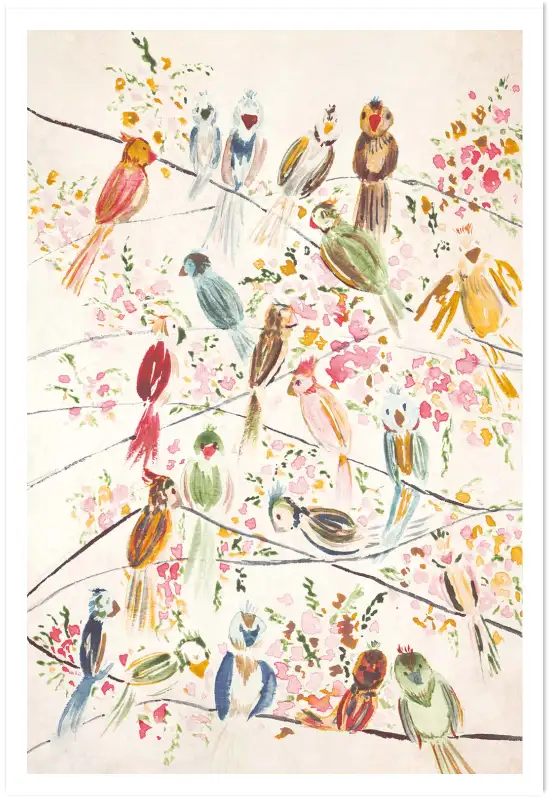 Affiche Oiseaux et Fleurs à l’Aquarelle - Décoration Murale Colorée