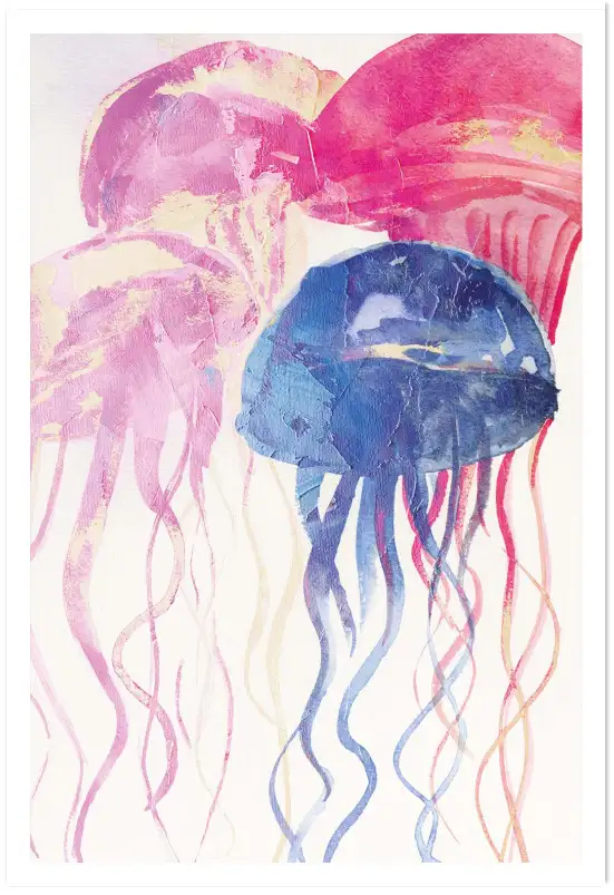Affiche Marine à l’Aquarelle - Ballet des Méduses Rose et Bleu