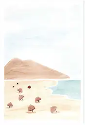 Affiche plage et parasols - Aquarelle bord de mer