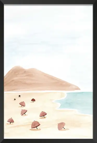 Affiche plage et parasols - Aquarelle bord de mer