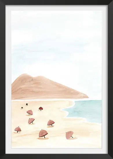 Affiche plage et parasols - Aquarelle bord de mer