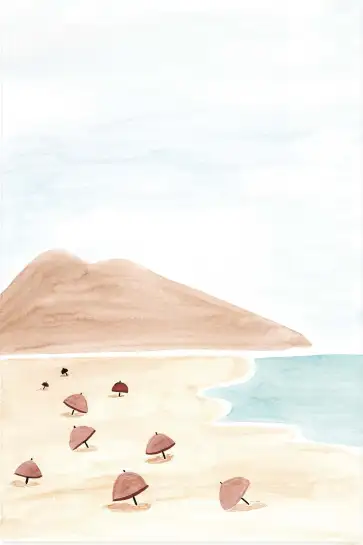 Affiche plage et parasols - Aquarelle bord de mer