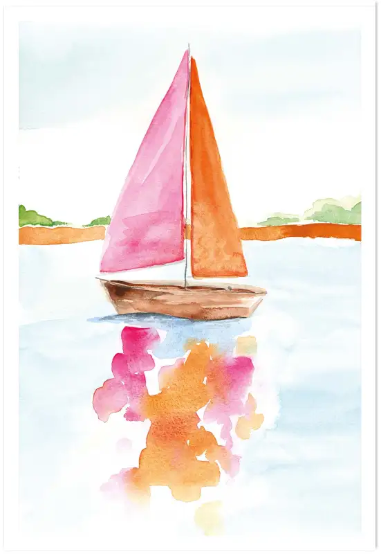 Affiche voilier aquarelle - Peinture bateau et voiles