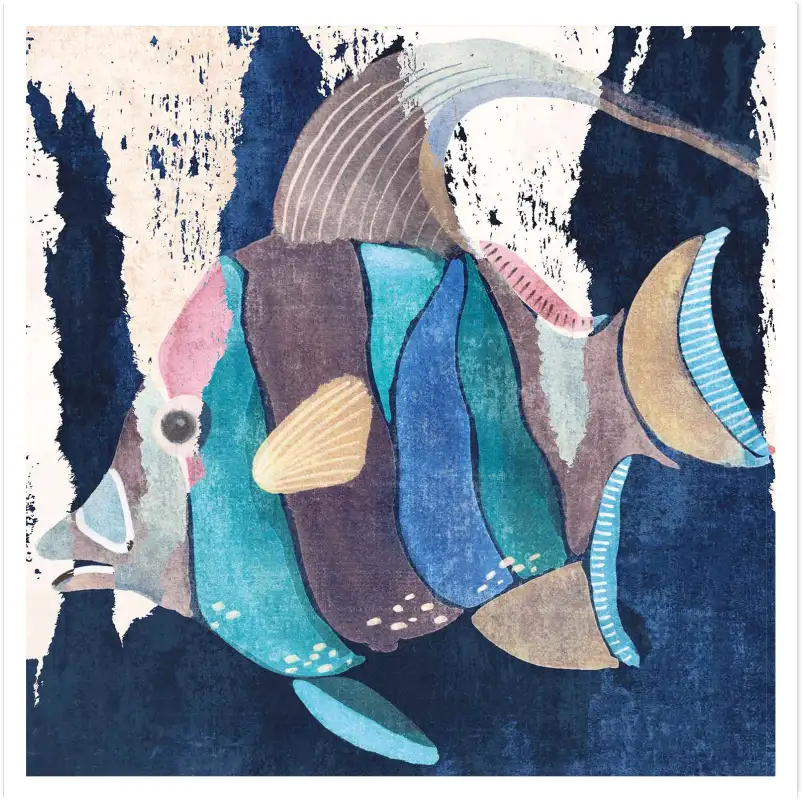 Affiche poisson exotique -Illustration marine bleue