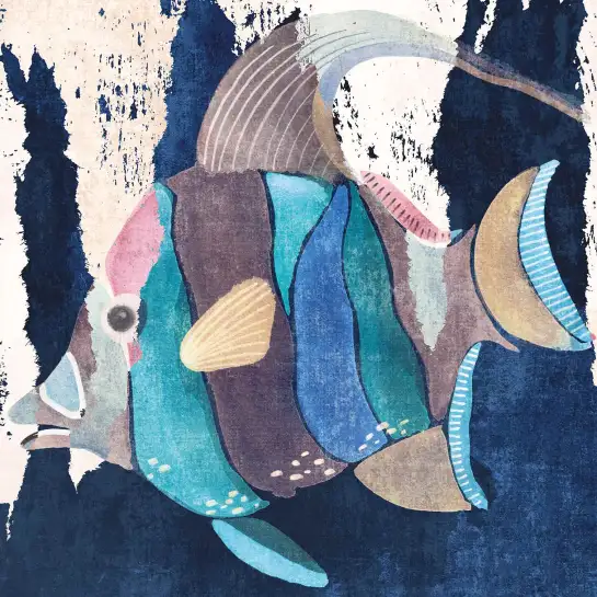Affiche poisson exotique -Illustration marine bleue