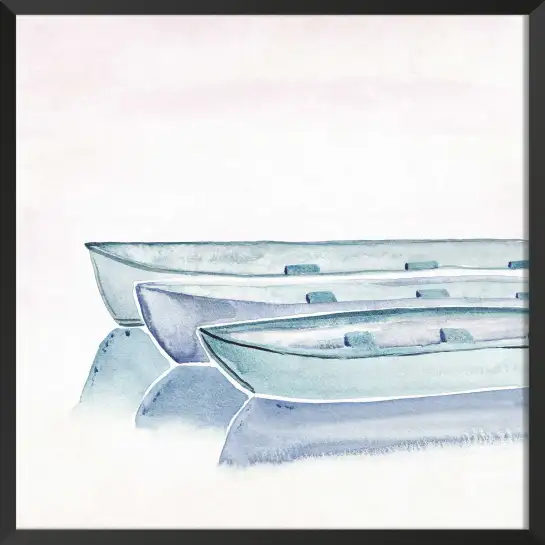 Affiche barques aquarelle -Paysage marin et barques bleues