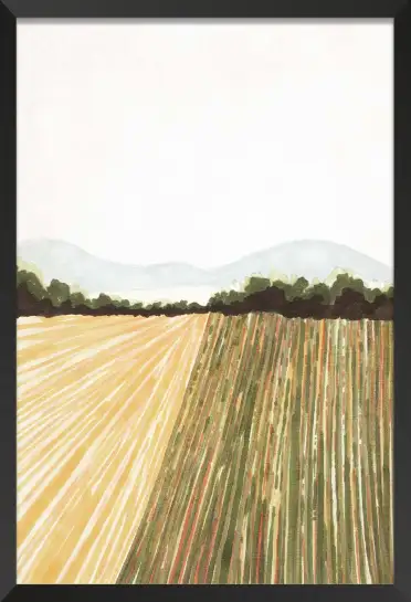 Affiche paysage champêtre -Aquarelle champs et collines