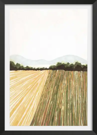 Affiche paysage champêtre -Aquarelle champs et collines