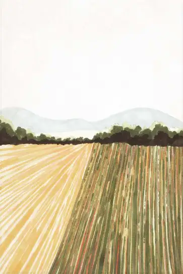 Affiche paysage champêtre -Aquarelle champs et collines