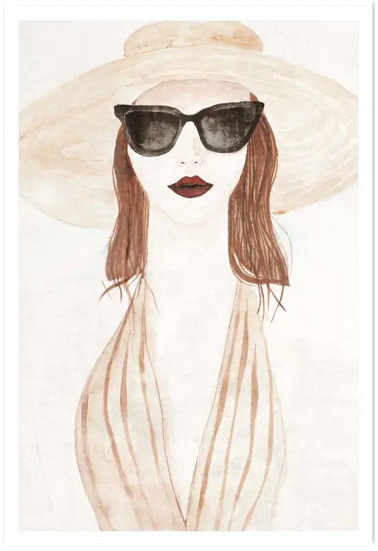 Affiche femme chapeau -Illustration mode et été chic