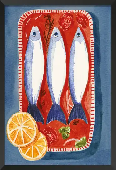Affiche sardines cuisine -Illustration vintage aquarelle
