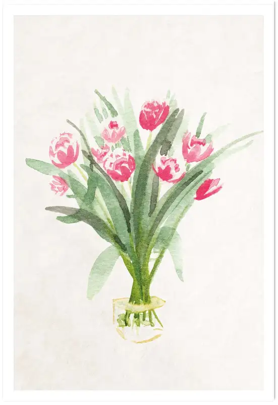 Affiche bouquet de tulipes - peinture fleurs aquarelle