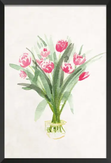 Affiche bouquet de tulipes - peinture fleurs aquarelle