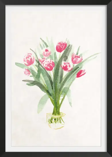 Affiche bouquet de tulipes - peinture fleurs aquarelle