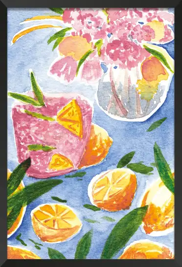 Affiche cocktail estival - peinture citrons et fleurs