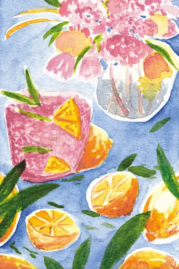 Affiche cocktail estival - peinture citrons et fleurs