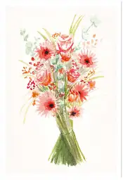 Affiche bouquet champêtre - peinture fleurs roses