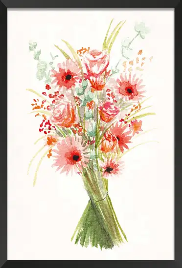 Affiche bouquet champêtre - peinture fleurs roses