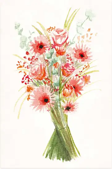 Affiche bouquet champêtre - peinture fleurs roses
