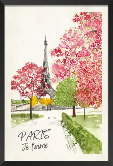 Affiche paris je t'aime - peinture tour eiffel en fleurs