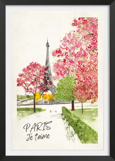Affiche paris je t'aime - peinture tour eiffel en fleurs