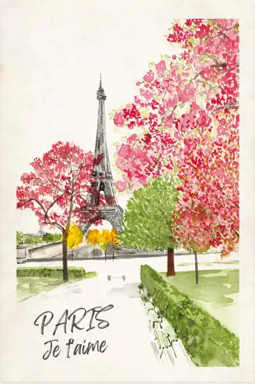 Affiche paris je t'aime - peinture tour eiffel en fleurs