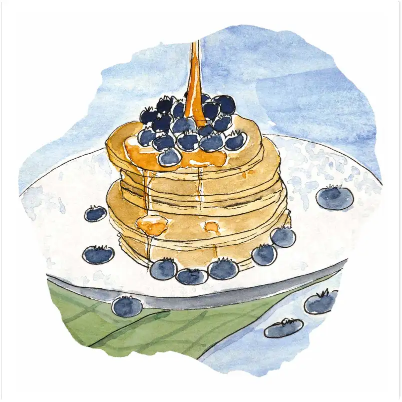 Affiche pancakes myrtilles - aquarelle gourmande cuisine