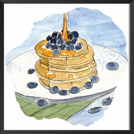 Affiche pancakes myrtilles - aquarelle gourmande cuisine