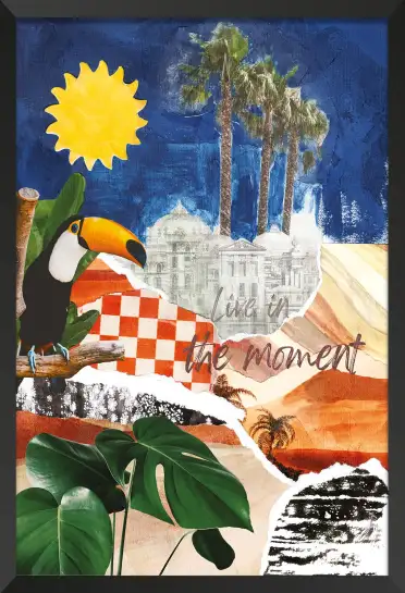 Affiche toucan pop art - collage exotique et palmiers