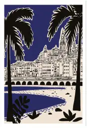 Affiche riviera italienne - illustration palmiers bleu nuit