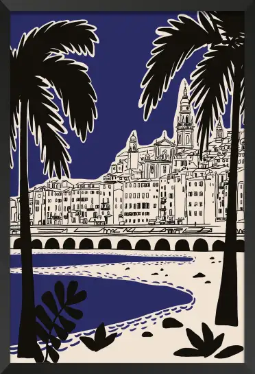 Affiche riviera italienne - illustration palmiers bleu nuit