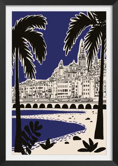 Affiche riviera italienne - illustration palmiers bleu nuit